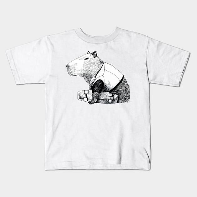 Capybara suspicious skater Kids T-Shirt by argiropulo